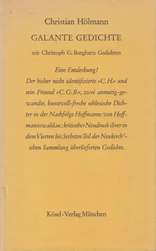 Buch: Galante Gedichte, Christian Hölmann, 1969, Kösel, Christoph G. Burghart