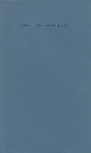 Buch: Unbekannte Gedichte des Barock, David Paisey, 1995, Aus d. British Library