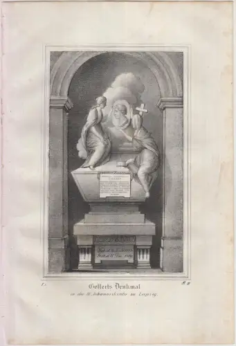 Gellerts Denkmal, Saxonia, Kreide-Lithografie, um 1835, Eduard Pietzsch & Comp