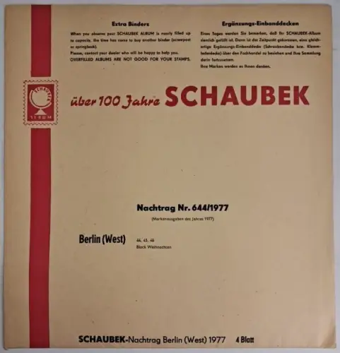 Schaubek Briefmarkenalben Nachtrag Nr. 644/1977 Berlin (West), 4 Blatt