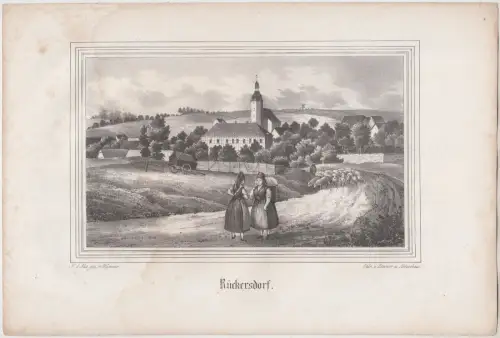 Rückersdorf. Original-Lithographie, Johann F. W. Wegener, um 1843, F. A. Renner