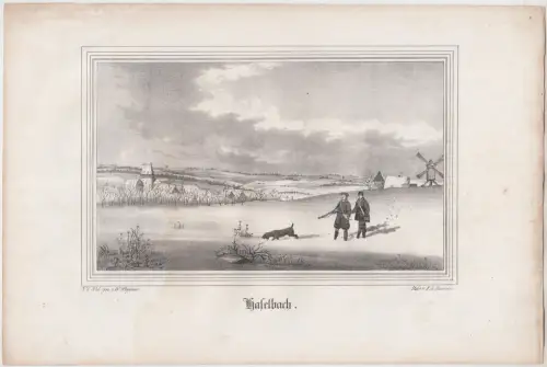 Haselbach. Original-Lithographie, Johann F. W. Wegener, um 1843, F. A. Renner