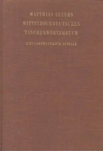 Buch: Matthias Lexers mittelhochdeutsches Taschenwörterbuch, 1956, S. Hirzel