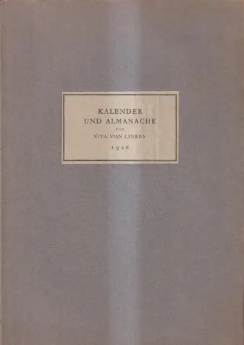 Broschur: Kalender und Almanache, Vita von Lieres, 1926, Sonderabdruck