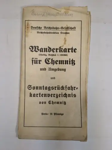 Karte: Wanderkarte für das Gebiet Chemnitz und Umgebung, O. Spohr, gebraucht gut