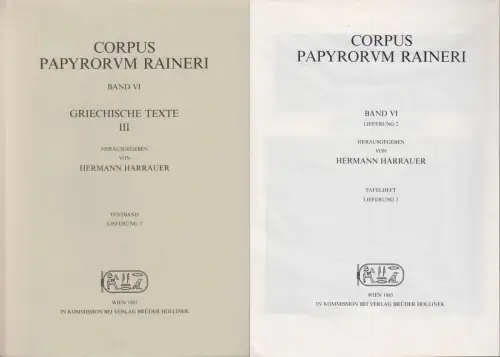 Buch: Corpus Papyrorum Raineri Band VI. Griechische Texte III, 2 Hefte, 1985
