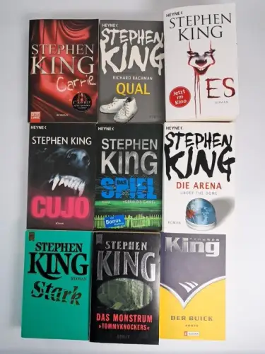 9 Bücher Stephen King: Carrie; Qual; Es; Cujo; Stark; Monstrum; Buick; Arena ...