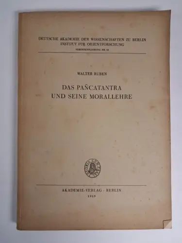Buch: Das Panacarantra und seine Morallehre, Walter Ruben, 1959, Akademie Verlag
