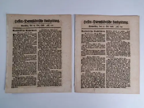 2 Hefte Hessen. Darmstädtische Landzeitung No. 129 + No. 130 / 1796