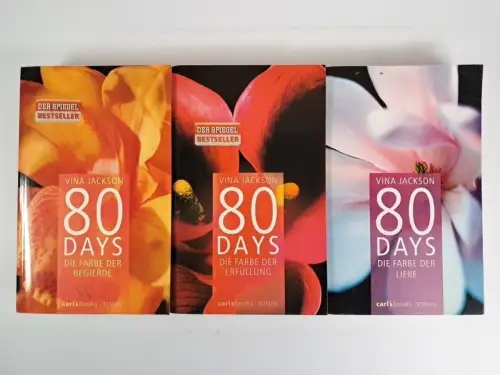 3 Bücher Vina Jackson: 80 Days, Die Farbe der Begierde / Erfüllung / Liebe