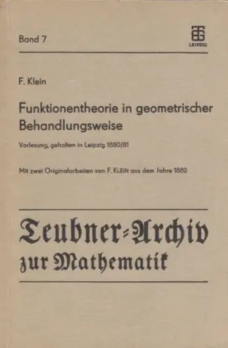Buch: Funktionentheorie in geometrischer Behandlungsweise, Klein, F. 1987