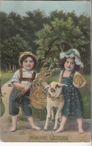 AK Fröhliche Ostern, ca. 1914, Postkarte, Grußkarte, gelaufen, gebraucht, gut