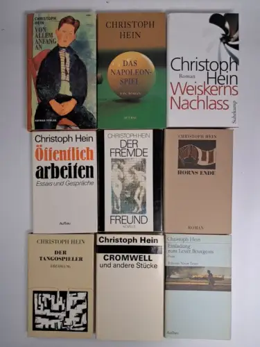 9 Bücher Christoph Hein: Tangospieler, Cromwell, Der fremde Freund, Öffentlich..