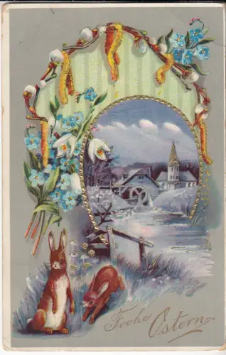 AK Frohe Ostern, Anfang 20. Jahrhundert, HWB, Postkarte, Grußkarte, gelaufen