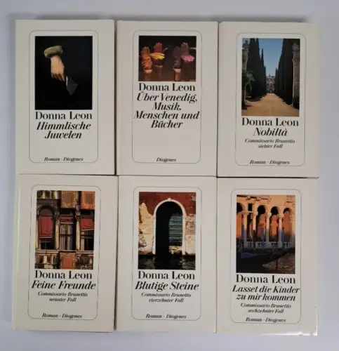 6 Bücher Donna Leon: Brunetti; Himmlische Juwelen; Über Venedig, Musik, Menschen