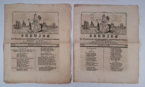 2 Blatt Sundine Nr. 15/1833 + Nr. 30/1833, Friedrich von Suckow (Hrsg.)