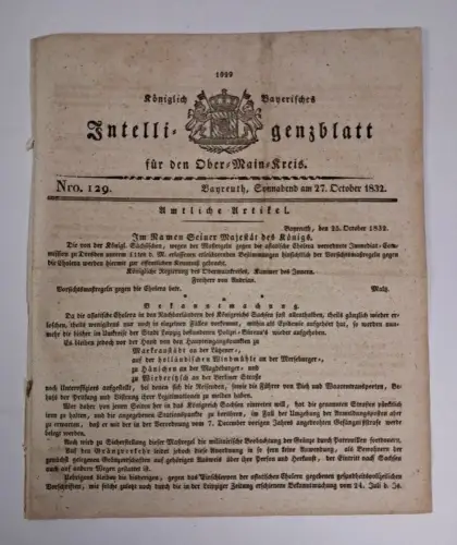Königlich Bayerisches Intelligenzblatt für den Ober-Main-Kreis Nro. 129/1832