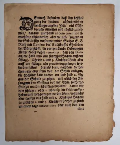 Bekanntmachung: Leichenordnung, Wismar, 30. Oktober 1676, Joachimus Rinckwiche