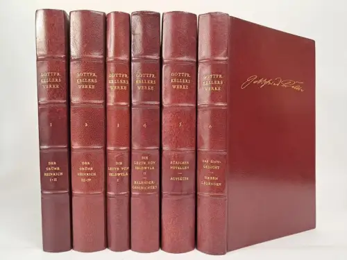 Buch: Gottfried Kellers Werke, Bd. 1-6, Birkhäuser, Lederausgabe, 6 von 8 Bänden