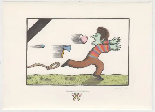 Holzstich zu J. Jahn: Der Krimi, Egbert Herfurth, handkoloriert und signiert