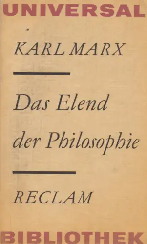 Buch: Das Elend der Philosophie, Marx, Karl. Reclams Universal-Bibliothek, 1978