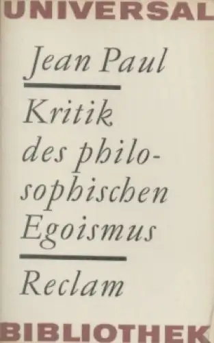 Buch: Kritik des philosophischen Egoismus, Jean Paul. 1967, gebraucht, gut