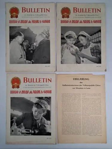 3 Hefte Bulletin der Volksrepublik China März/April/Mai 1959 + Beilage zu Laos