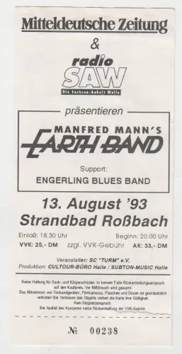 Ticket: Manfred Mann's Earth Band Strandbad Roßbach 1993. Engerling Blues Band