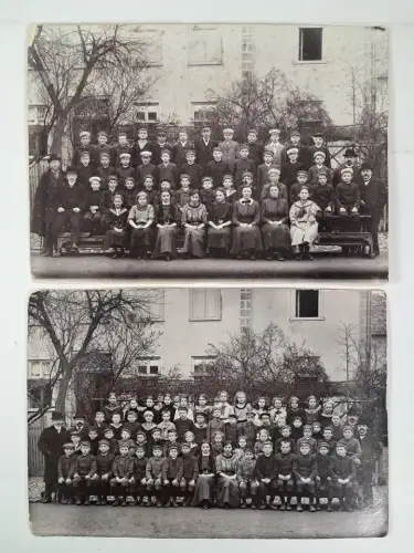 2 Fotografien Gruppenbild Klassenfoto Knaben und Mädchen 1911, vintage
