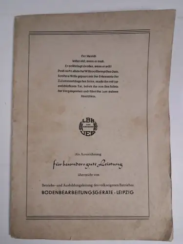 Buch: Betriebsschrift der LBH Bodenbearbeitungsgeräte Leipzig, DDR, Auszeichnung