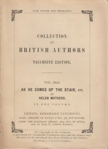 Buch: As he comes up the stair, Helen Mathers, 1882, Edition Tauchnitz
