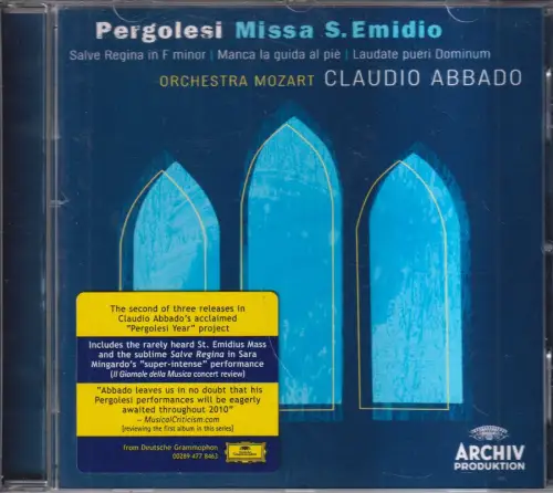 CD: Pergolesi, Missa S. Emidio etc., 2010, Orchestra Mozart, Claudio Abbado
