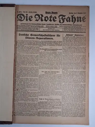 Die Rote Fahne, 5. Jahrgang, Dezember 1922, Nr. 531-579, 49 Hefte in 1 Band