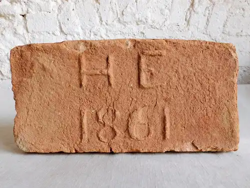 Extrem Seltener Stempel Mauer Ziegel Verzierung Inschriften Back Ziegel Stein Deko Feldbrand