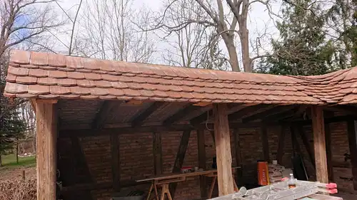 Gartenhaus englisch gotisch Stein Rückbau Baustoffe Klinker Sandsteine Ziegel Balken Dachziegel