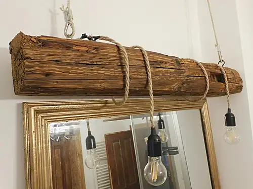 Upcycling vintage rustikal Hängeleuchte balkenlampe shabby chic landhaus Altholz Echtholz