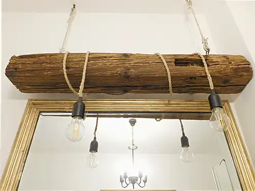 Upcycling vintage rustikal Hängeleuchte balkenlampe shabby chic landhaus Altholz Echtholz