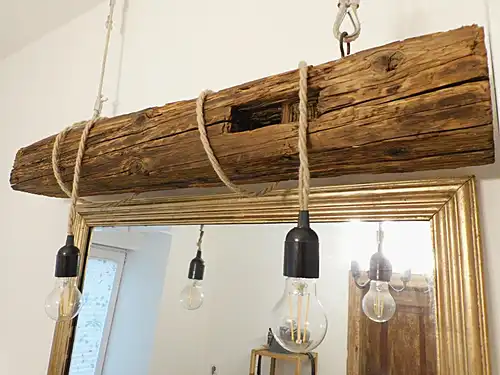 Upcycling vintage rustikal Hängeleuchte balkenlampe shabby chic landhaus Altholz Echtholz