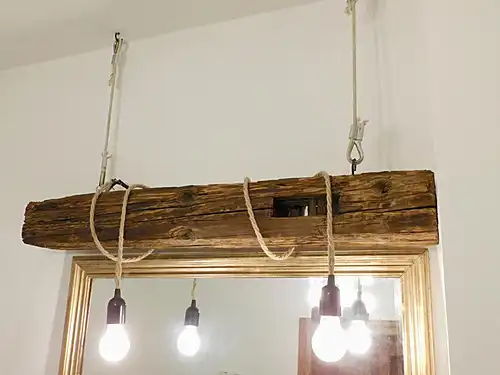 Upcycling vintage rustikal Hängeleuchte balkenlampe shabby chic landhaus Altholz Echtholz