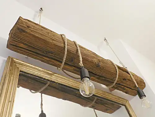 Upcycling vintage rustikal Hängeleuchte balkenlampe shabby chic landhaus Altholz Echtholz