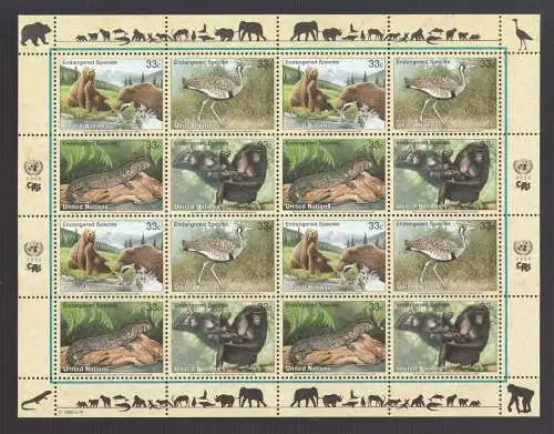 UNO New York 2000** Kleinbogen   "Gefährdete Tierwelt"  Endangered Species