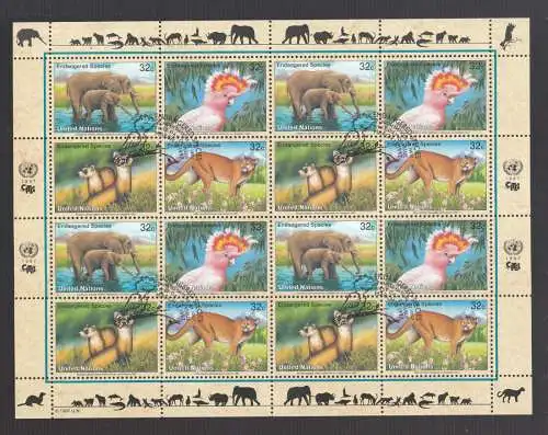 UNO New York 1997 gestempelt  Kleinbogen   "Gefährdete Tierwelt"  Endangered Species