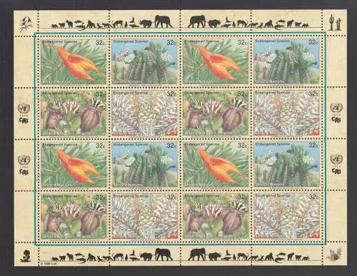 UNO New York 1996 postfrisch  Kleinbogen   "Gefährdete Tierwelt"  Endangered Species