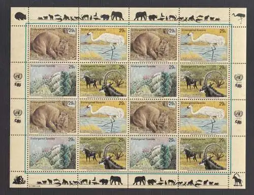 UNO New York 1993 postfrisch  Kleinbogen   "Gefährdete Tierwelt"  Endangered Species
