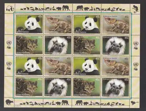 UNO New York 2012 postfrisch  Kleinbogen   "Gefährdete Tierwelt"  Endangered Species