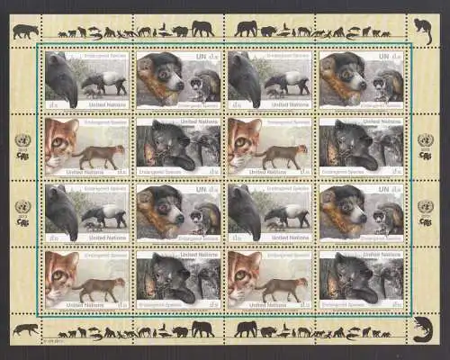 UNO New York 2013 postfrisch  Kleinbogen   "Gefährdete Tierwelt"  Endangered Species