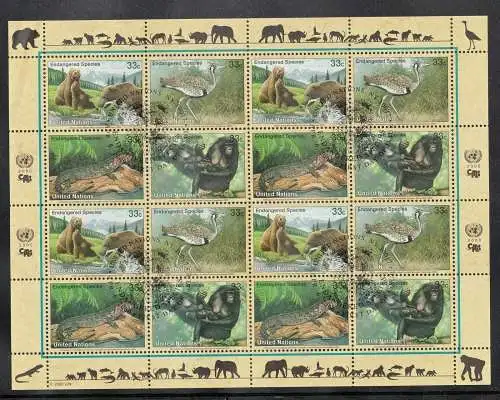 UNO NEW YORK 2000 gestempelt ESST  Kleinbogen   "Gefährdete Tierwelt"  Endangered Species