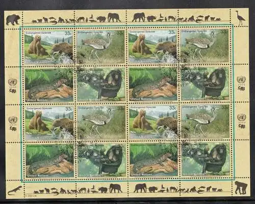 UNO NEW YORK 2000 gestempelt ESST  Kleinbogen   "Gefährdete Tierwelt"  Endangered Species