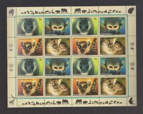 UNO New York 2007 postfrisch  Kleinbogen   "Gefährdete Tierwelt"  Endangered Species