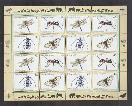 UNO New York 2009 postfrisch  Kleinbogen   "Gefährdete Tierwelt"  Endangered Species